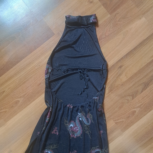 Vintage y2k Halter Midi Maxi Backless Dress Gothic Goth Classic Dragon Print - Picture 5 of 8